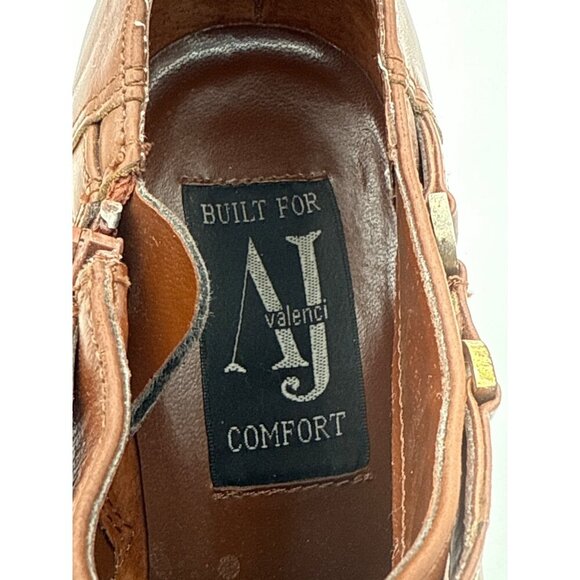 AJ Valenci Brown Leather Block Heel Ankle Booties With Side Zipper & Strap 7W - Picture 7 of 8